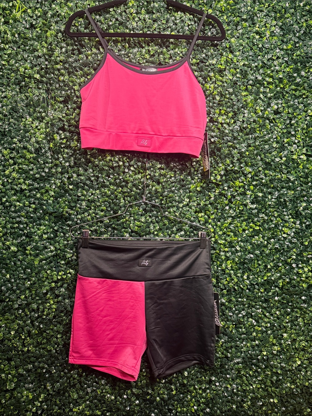 Fabletics Two-Tone Hot Pink and Black Bike Shorts